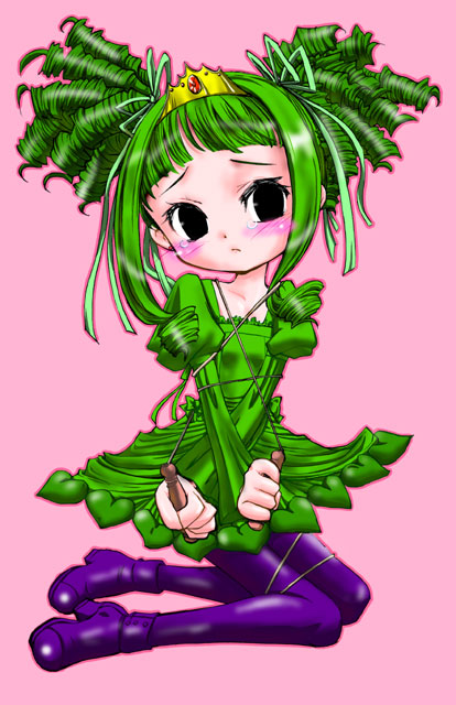 souno tasuku, the prince, katamari damacy, bad id, 1girl, blush, female focus, genderswap, genderswap (mtf), green hair, pantyhose, princess, simple background, solo