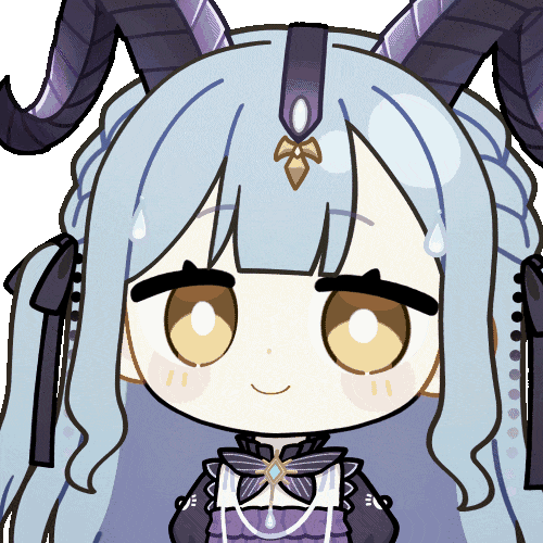 chunye haruya, togawa sakiko, arknights, bang dream!, bang dream! it's mygo!!!!!, animated, animated gif, lowres, 1girl, black horns, black ribbon, blue hair, blunt bangs, blush stickers, bright pupils, chibi, chibi only, closed mouth, curled horns, detached collar, dot nose, hair ribbon, half-closed eyes, horns, long hair, looking at viewer, ribbon, shaded face, sidelocks, simple background, smile, solo, togawa sakiko (master of melodia), transparent background, upper body, white pupils, yellow eyes