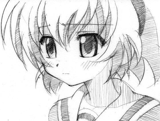 gofu, houjou satoko, higurashi no naku koro ni, traditional media, 00s, greyscale, monochrome, sketch, solo