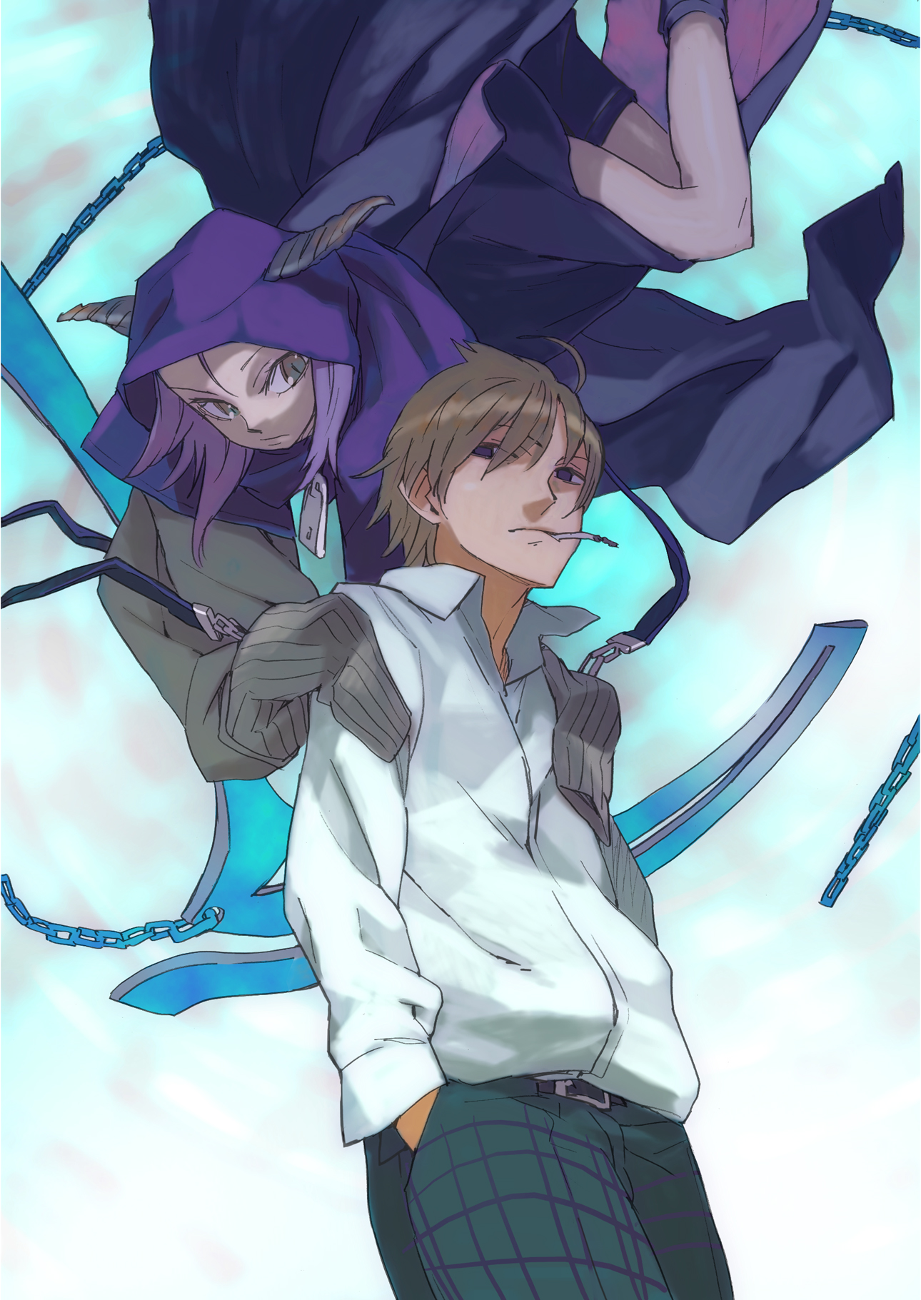 katou haruaki, bad id, bad pixiv id, highres, chain, hood, shinigami