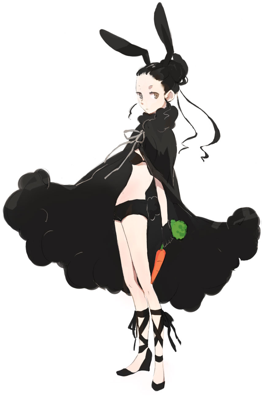 mitosa, highres, animal ears, cape, carrot, rabbit ears, rabbit tail, solo, tail