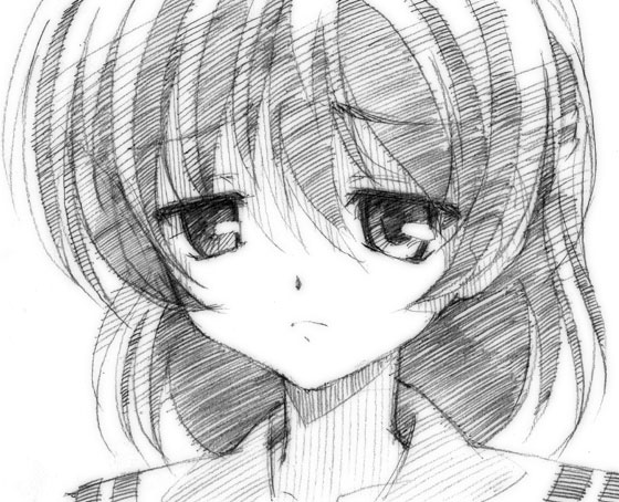 gofu, furukawa nagisa, clannad, traditional media, 00s, greyscale, monochrome, sketch, solo