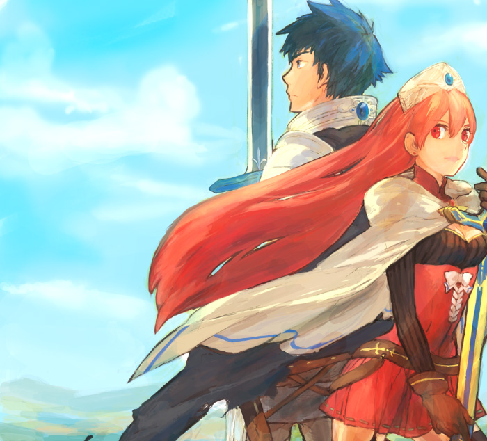 mitosa, original, bad id, bad pixiv id, tagme, long hair, red hair, sword, weapon