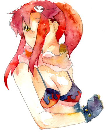 zukki (suzukio), yoko littner, tengen toppa gurren lagann, lowres, painting (medium), traditional media, watercolor (medium), 00s, bikini, breasts, cleavage, solo, swimsuit