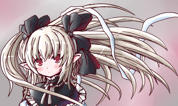 shio poteto, original, blonde hair, elf, gothic lolita, lolita fashion, pointy ears, red eyes, solo