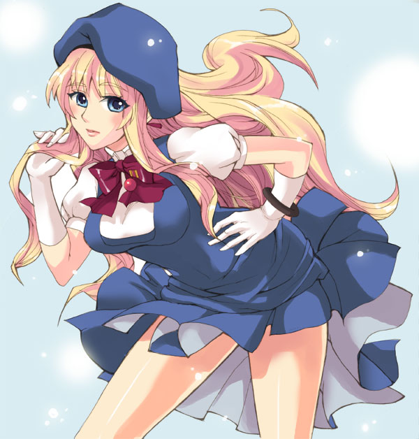 otabe sakura, sheryl nome, macross, macross frontier, 00s, blonde hair, blue eyes, hat, long hair