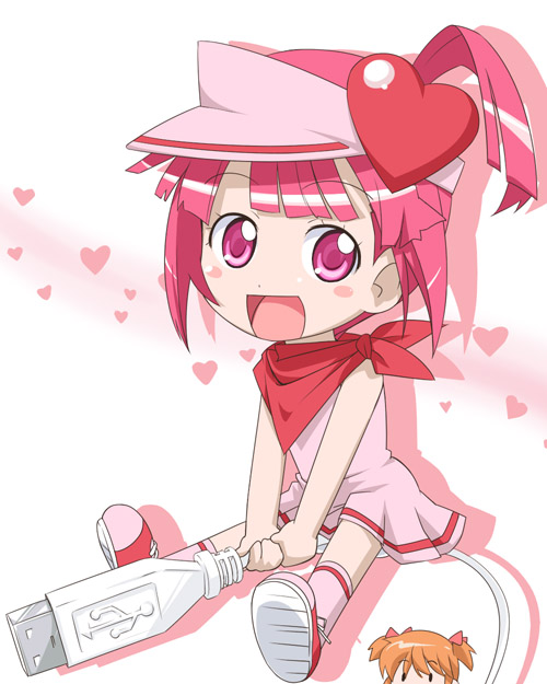 youkan, ran (shugo chara!), shugo chara!, bad id, bad pixiv id, 1girl, chibi, female focus, pink eyes, pink hair, solo, usb