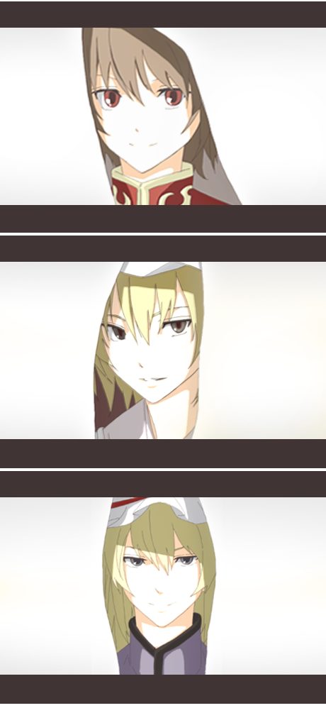 kajiki, chen, yakumo ran, yakumo yukari, touhou, bad id, bad pixiv id, 3girls, :d, blonde hair, brown eyes, brown hair, close-up, expressionless, female focus, half-closed eyes, light smile, looking at viewer, multiple girls, open mouth, parted lips, peeking, purple eyes, smile