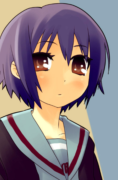 mizu asato, nagato yuki, suzumiya haruhi no yuuutsu, 00s, school uniform, serafuku, short hair, solo