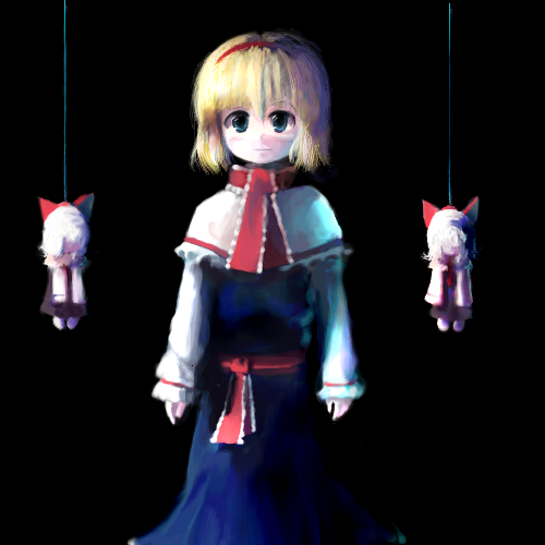 tsubasa (abchipika), alice margatroid, hourai doll, touhou, lowres, 1girl, blonde hair, blue eyes, female focus, hanged, solo