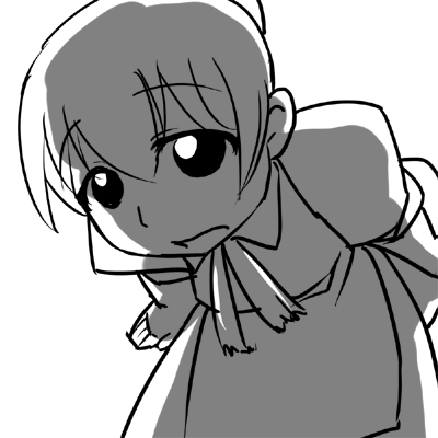loungena, flandre (kaibutsu oujo), kaibutsu oujo, lowres, 00s, 1girl, android, female focus, maid, monochrome, simple background, solo
