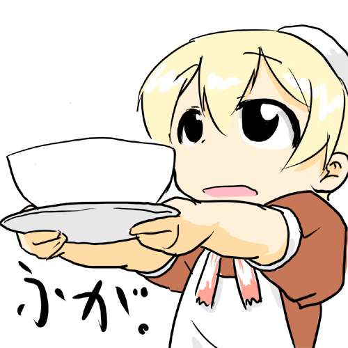 loungena, flandre (kaibutsu oujo), kaibutsu oujo, lowres, 00s, 1girl, blonde hair, female focus, maid, solo, upper body, white background