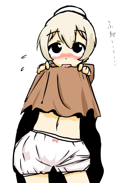 loungena, flandre (kaibutsu oujo), kaibutsu oujo, 00s, 1girl, blonde hair, bloomers, female focus, maid, simple background, solo, standing, underwear, white background