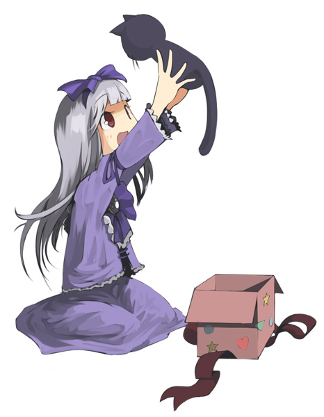 aki toshi, 3.1-tan, dos cat, os-tan, 1girl, box, cat, female focus, happy, solo