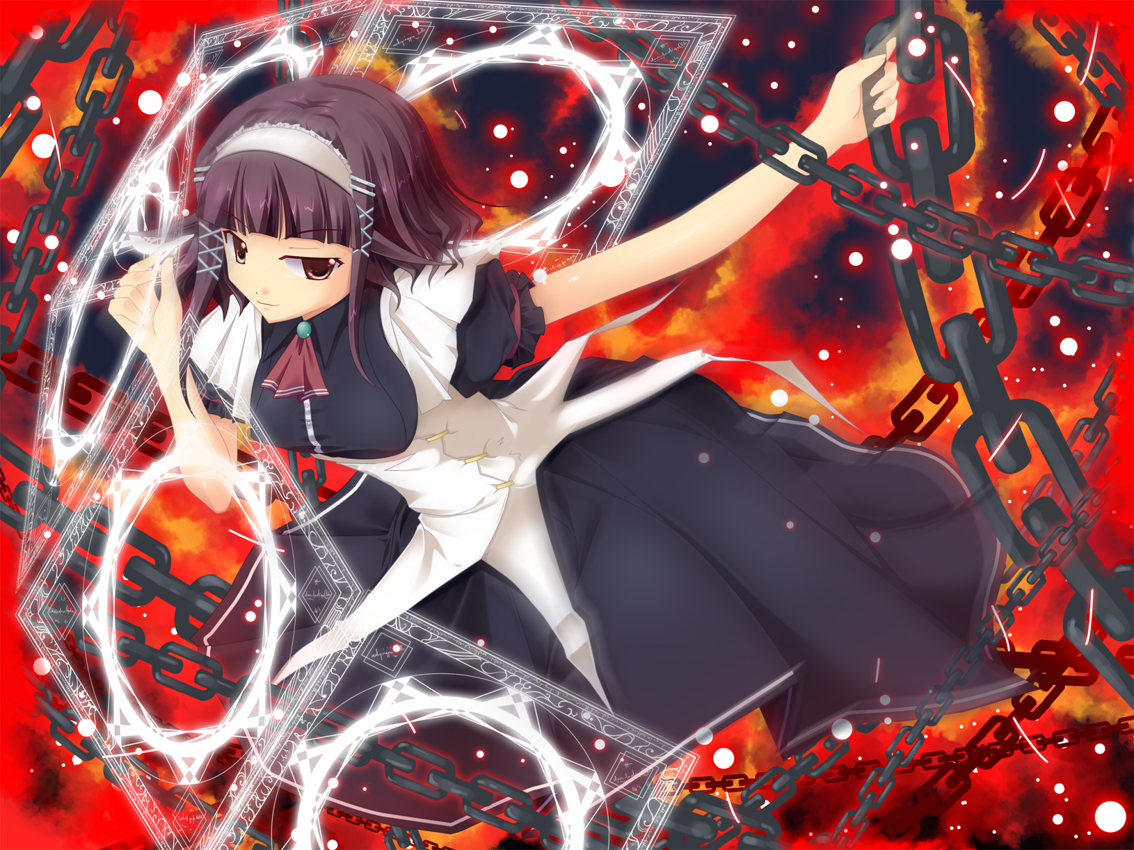 kirise mitsuru, original, bad id, bad pixiv id, highres, tagme, black hair, chain, maid, solo