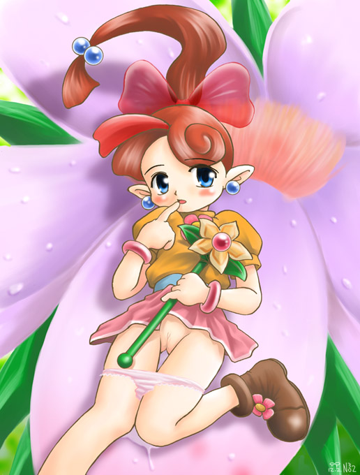 stupa13a, lip (panel de pon), panel de pon, artist request, copyright request, 1girl, blush, cleft of venus, fairy, female focus, flower, loli, long hair, panties, panty pull, pointy ears, pussy, solo, uncensored, underwear, wand