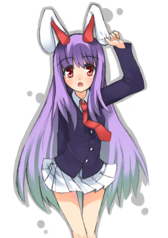 shouji ayumu, inaba mob (touhou), reisen udongein inaba, team shanghai alice, touhou, bad id, bad pixiv id, 1girl, animal ears, female focus, hand on own ear, rabbit ears, solo