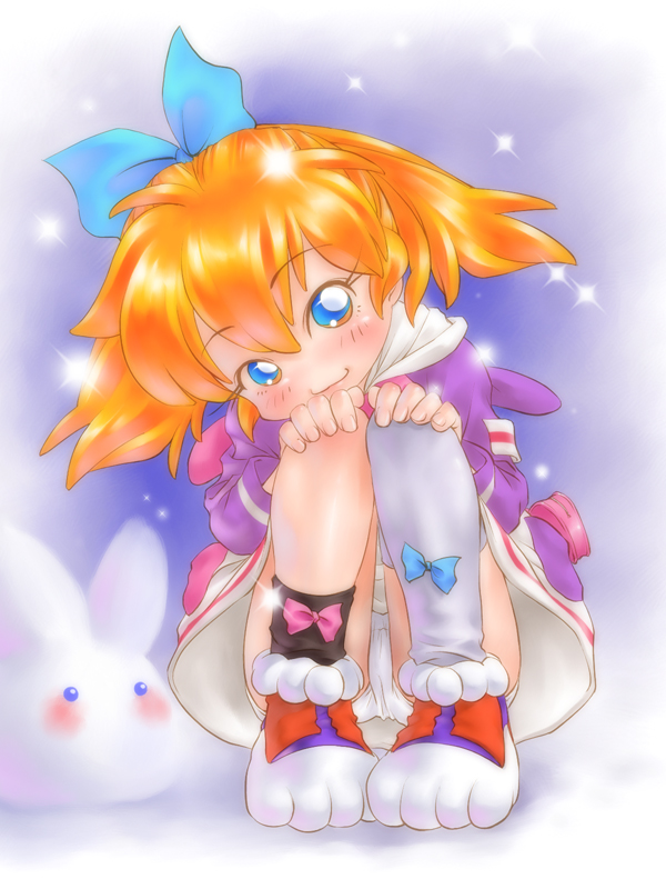popuri, popuri (fushigi mahou fun fun pharmacy), fushigi mahou fun fun pharmacy, 1990s (style), 1girl, blue eyes, female focus, loli, panties, pantyshot, retro artstyle, snow, solo, squatting, underwear, upskirt