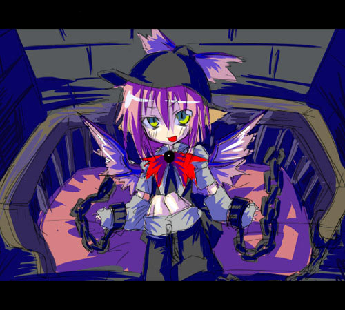 kuroneko no toorimichi, mystia lorelei, touhou, duplicate, lowres, 1girl, chain, female focus, goth fashion, gothic lolita, gothtia, letterboxed, lolita fashion, solo, wings