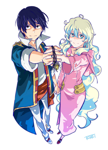 kigi tatsumi, nia teppelin, simon (ttgl), tengen toppa gurren lagann, bad id, bad pixiv id, 00s, 1boy, 1girl, couple, hetero, holding hands, symmetrical hand pose