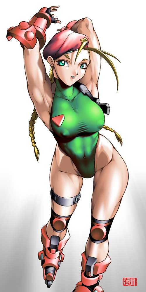 qkat (arikawa-dou), cammy white, capcom, street fighter, beret, blonde hair, braid, covered erect nipples, hat, leotard, twin braids
