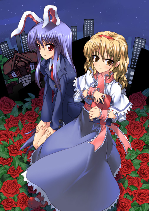 suzume inui, alice margatroid, reisen udongein inaba, touhou, 2girls, animal ears, female focus, multiple girls, rabbit ears
