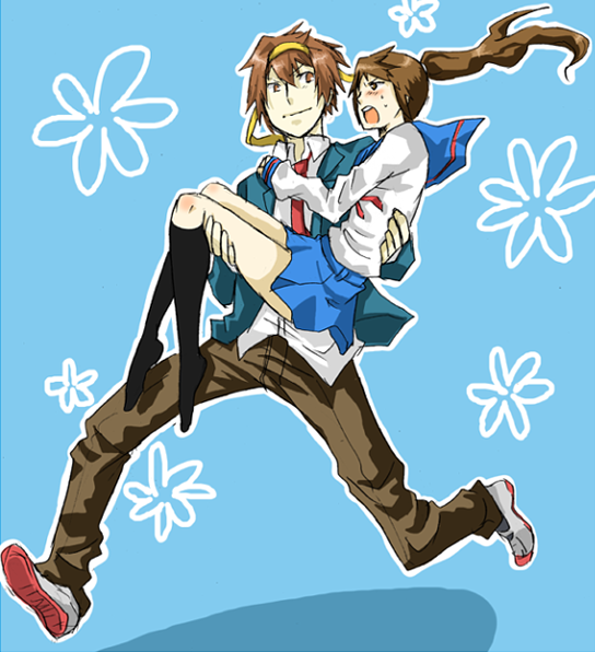 crainu ho, komakura, kyon, kyonko, suzumiya haruhi, suzumiya haruhiko, suzumiya haruhi no yuuutsu, bad id, bad pixiv id, 00s, 1boy, 1girl, genderswap, genderswap (ftm), genderswap (mtf), ponytail, school uniform, serafuku