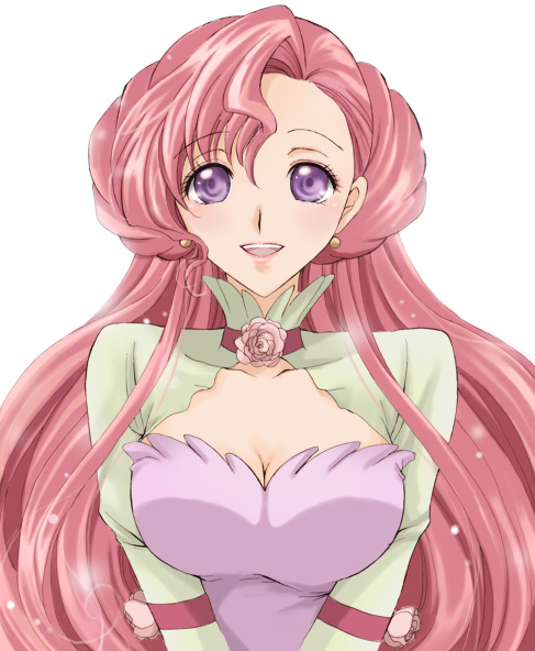 akina tsukako, euphemia li britannia, code geass, 00s, 1girl, blush, breasts, cleavage, donut hair bun, female focus, hair bun, large breasts, solo