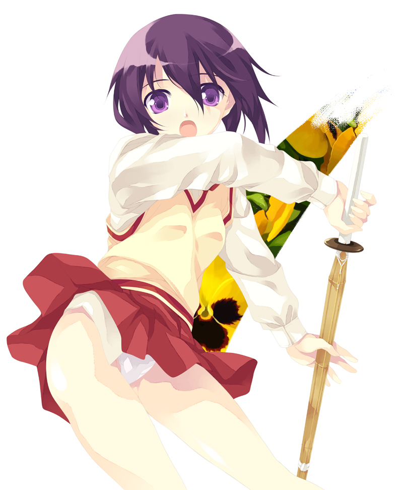 shirota dai, kawazoe tamaki, bamboo blade, bad id, bad pixiv id, 00s, panties, pantyshot, school uniform, serafuku, shinai, solo, sword, underwear, upskirt, weapon