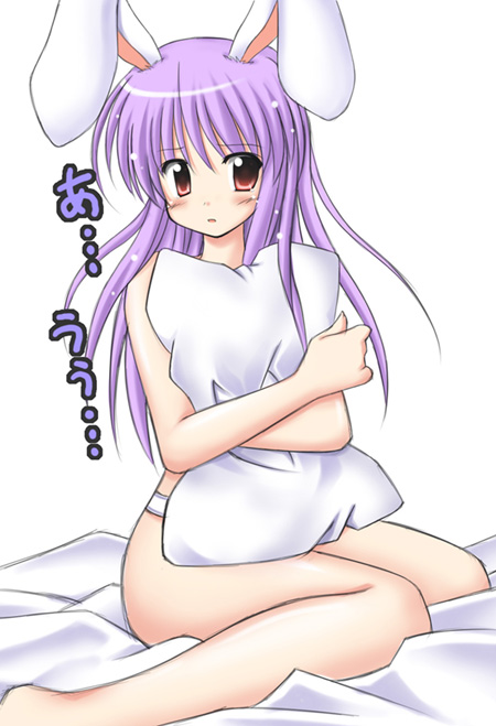 exe (artist), xe (execut3r), reisen udongein inaba, touhou, 1girl, animal ears, blush, female focus, pillow, rabbit ears, solo