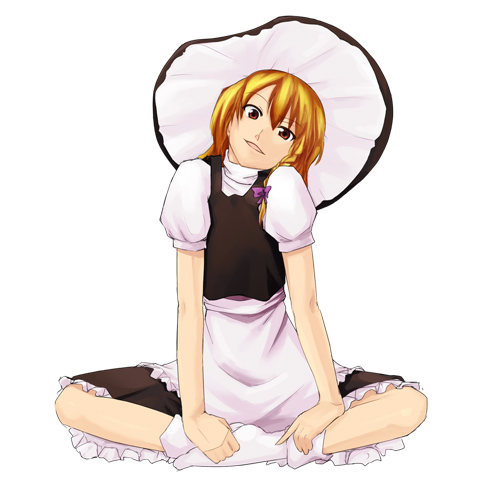 ruit, kirisame marisa, touhou, lowres, 1girl, blonde hair, female focus, hands on feet, hat, socks, solo, witch, witch hat