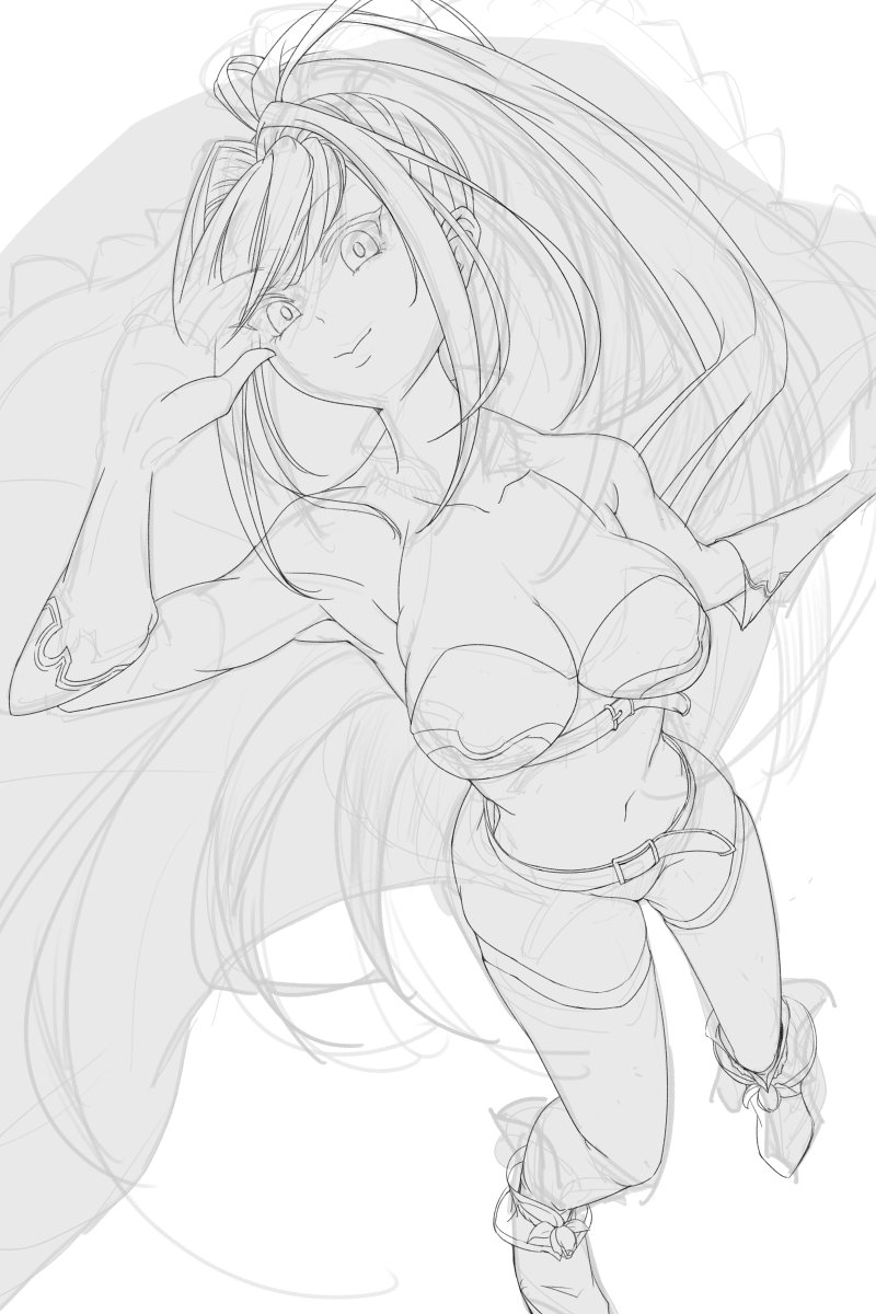 saishichi, thumbelina (grimms notes), grimms notes, unfinished, 1girl, breasts, closed mouth, long hair, ponytail, smile, solo