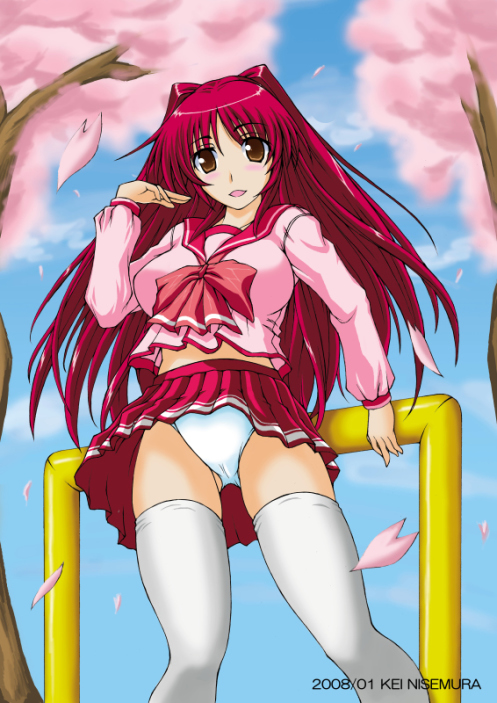 nisemura kei, kousaka tamaki, to heart (series), to heart 2, 00s, 1girl, female focus, panties, school uniform, serafuku, solo, thighhighs, underwear, zettai ryouiki