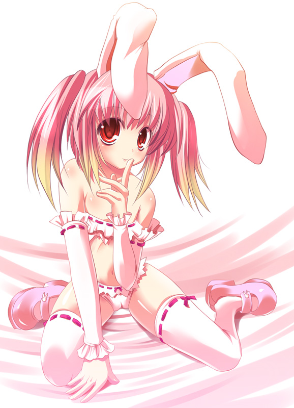 maki (seventh heaven maxion), original, bad id, bad pixiv id, animal ears, cameltoe, detached sleeves, flat chest, panties, rabbit ears, solo, thighhighs, underwear