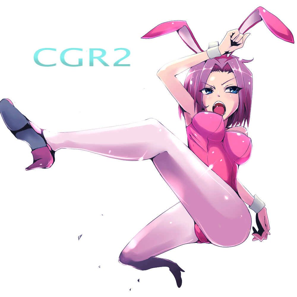 kasai shin, kouzuki kallen, code geass, bad id, bad pixiv id, 00s, 1girl, animal ears, fake animal ears, female focus, kicking, leotard, long legs, pantyhose, pink pantyhose, playboy bunny, rabbit ears, solo