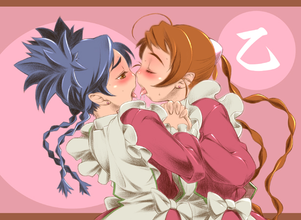 seki suzume, arika yumemiya, nina wang, my-otome, bad id, bad pixiv id, 00s, 2girls, garderobe uniform, multiple girls, saliva, saliva trail, tongue, yuri