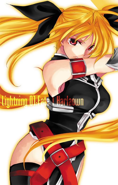manose, fate testarossa, fate testarossa (true sonic form), lyrical nanoha, mahou shoujo lyrical nanoha, mahou shoujo lyrical nanoha a's, mahou shoujo lyrical nanoha strikers, 00s, blonde hair, red eyes, solo, thighhighs, twintails