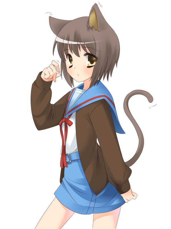shouji ayumu, nagato yuki, kadokawa shoten, suzumiya haruhi no yuuutsu, 00s, animal ears, cat ears, cat tail, solo, tail