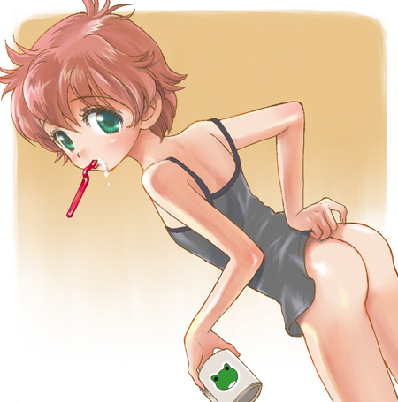 anita king, r.o.d the tv, read or die, artist request, lowres, 00s, 1girl, ass, bottomless, camisole, female focus, gradient background, loli, solo