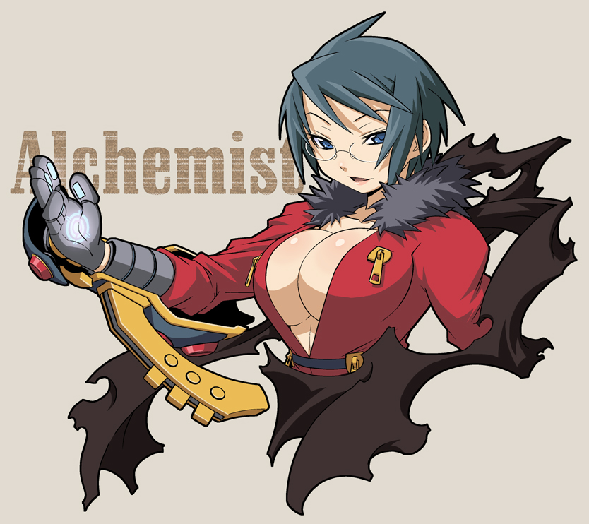 haganemaru kennosuke, alchemist (sekaiju), alchemist 2 (sekaiju), atlus, etrian odyssey, 1girl, alchemist, breasts, cleavage, female focus, glasses, large breasts, solo