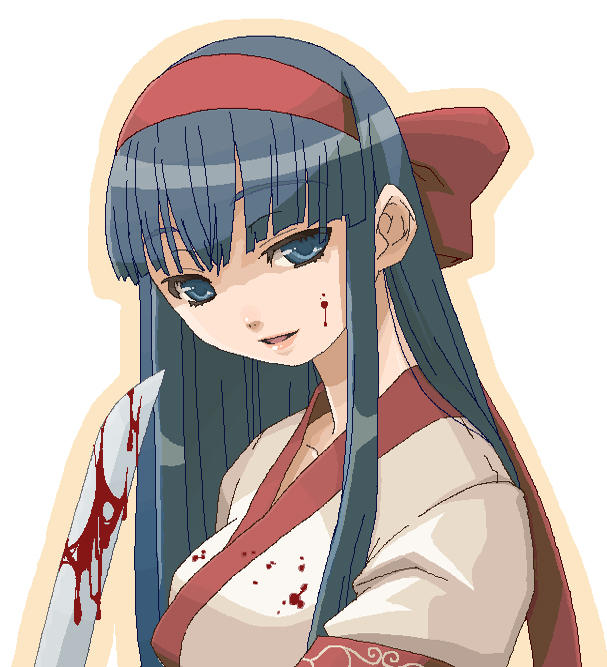 haganemaru kennosuke, nakoruru, samurai spirits, 1girl, blood, bow, female focus, knife, lips, oekaki, red bow, solo