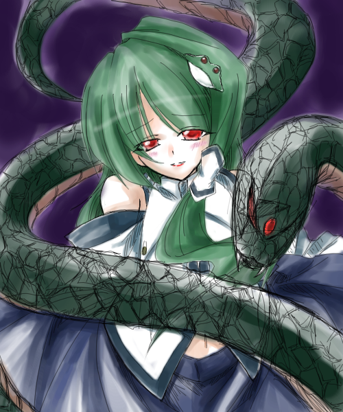 kochiya sanae, touhou, 1girl, female focus, snake, solo