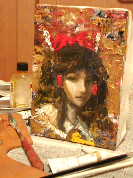 hayapi, hakurei reimu, touhou, photo (medium), traditional media, art tools in frame, ascot, female focus, realistic, solo, yellow ascot