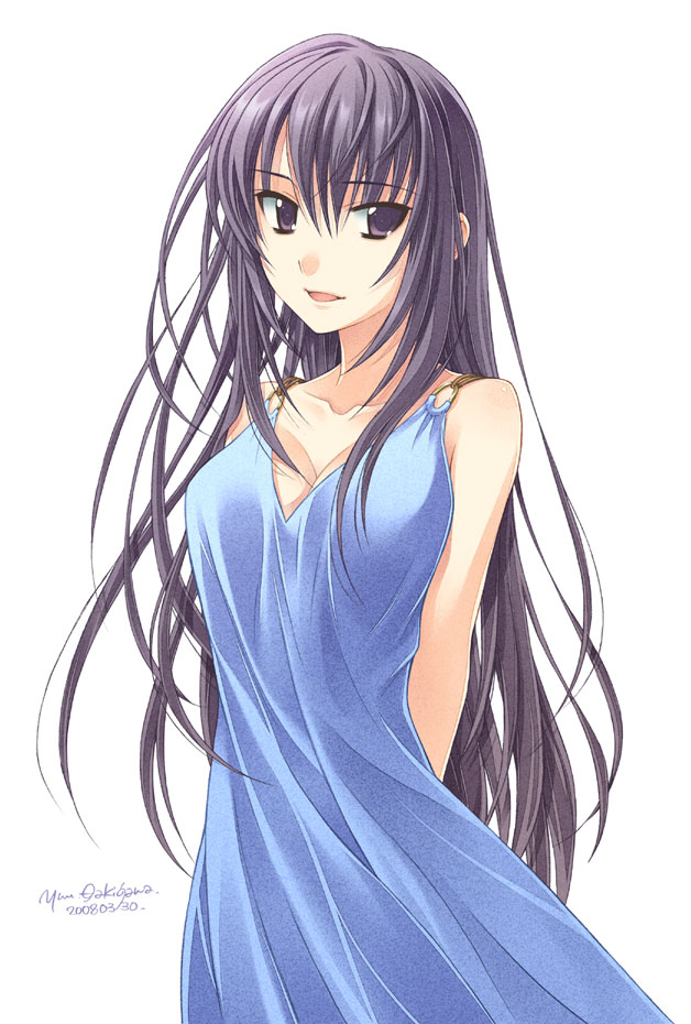takigawa yuu, komachi tsugumi, ever 17, dress, long hair, purple eyes, purple hair, solo