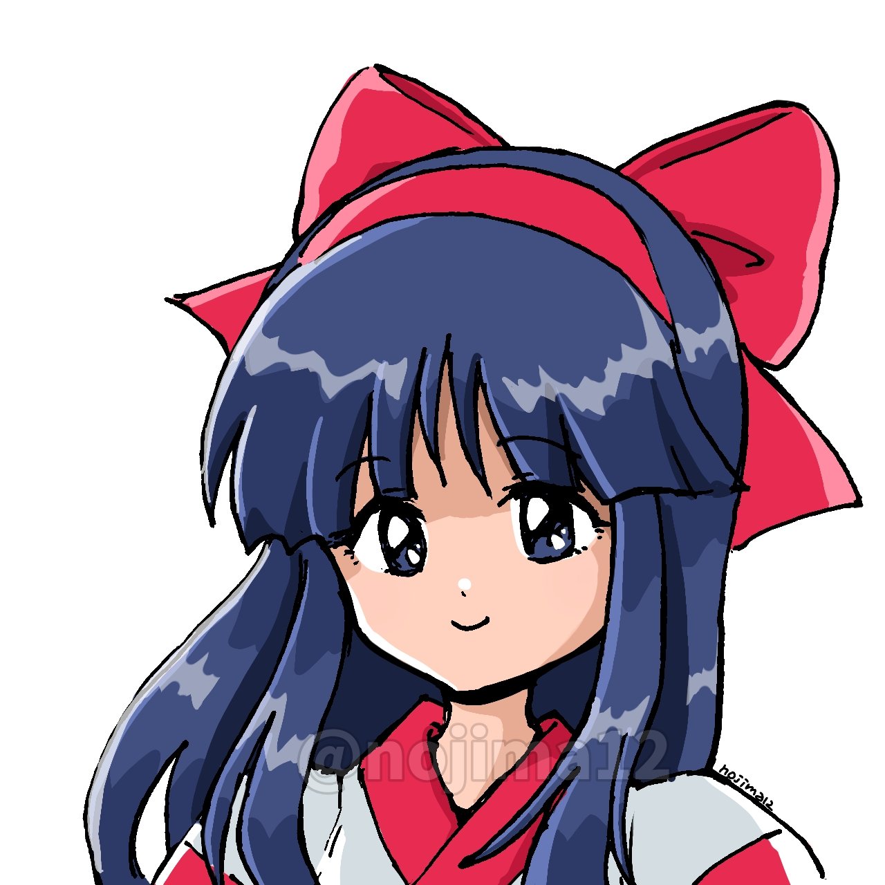 nakoruru, samurai spirits, snk, the king of fighters, highres, 1girl, ainu clothes, artist name, blue eyes, blue hair, hair ribbon, long hair, looking at viewer, ribbon, smile