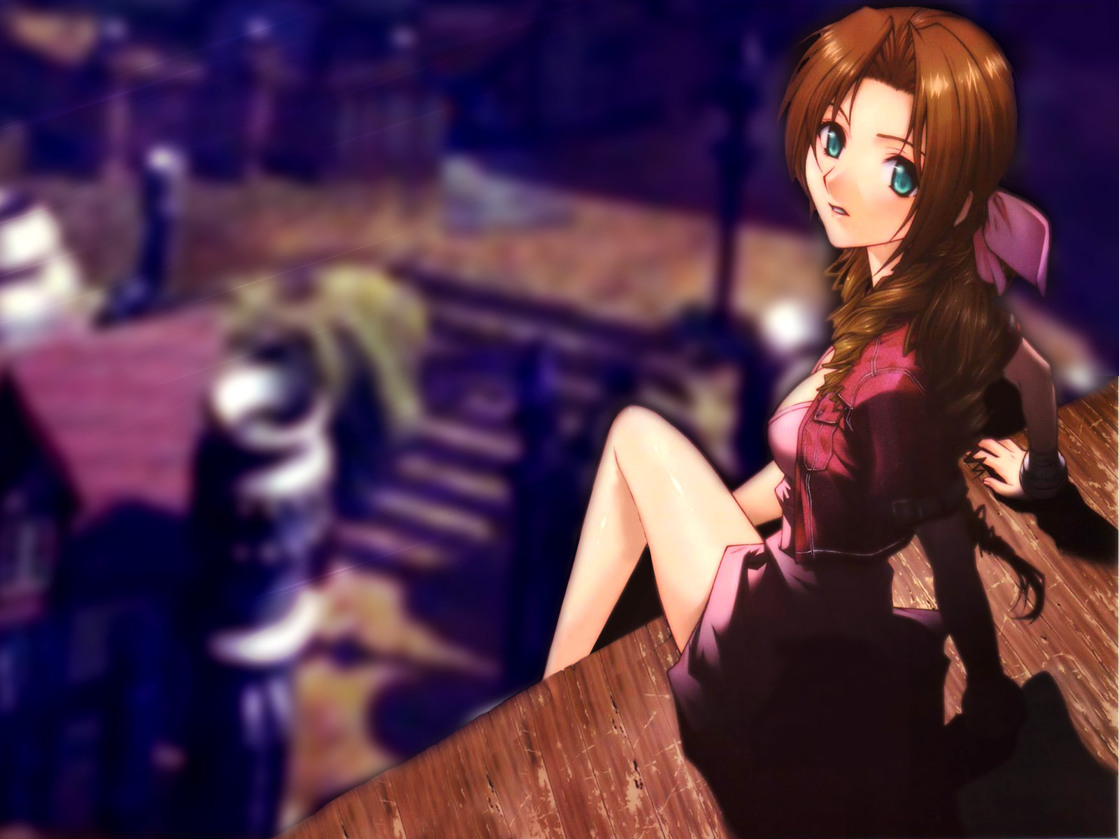 aerith gainsborough, final fantasy, final fantasy vii, highres, tagme, 1990s (style), nibelheim, retro artstyle, rooftop
