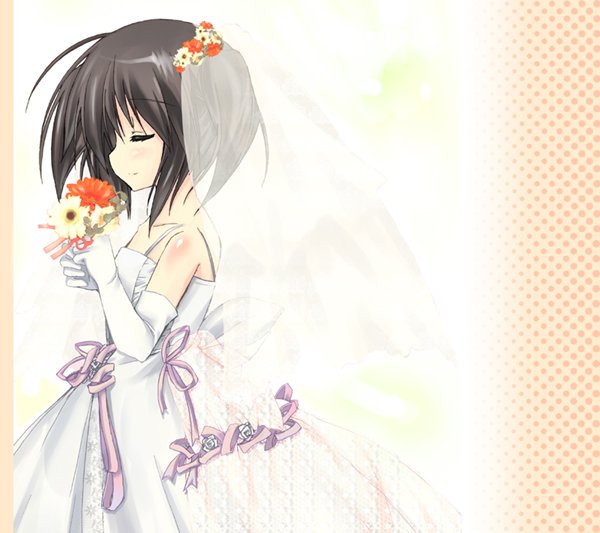 purinpurin, yuzuhara konomi, to heart (series), to heart 2, bad id, bad pixiv id, 00s, bride, dress, flower, solo, wedding dress