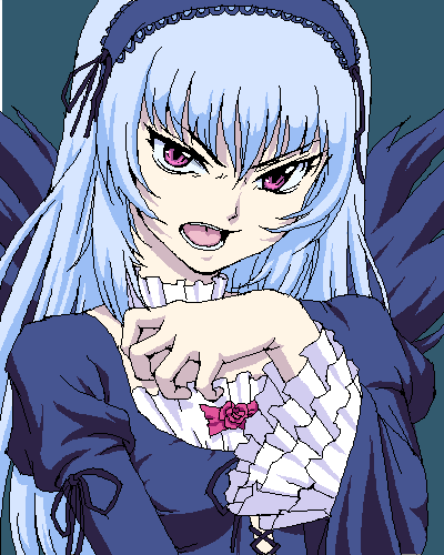 kasanui, suigintou, rozen maiden, lowres, 00s, angry, oekaki, pale skin, simple background, solo