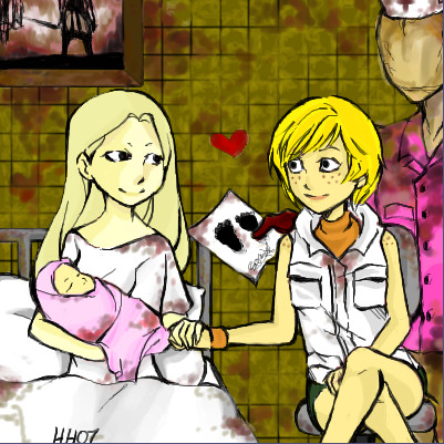 alessa, bubble head nurse, cheryl, claudia wolf, nurse (silent hill), silent hill, lowres, tagme, 4girls, happy ending (?), monster girl, multiple girls