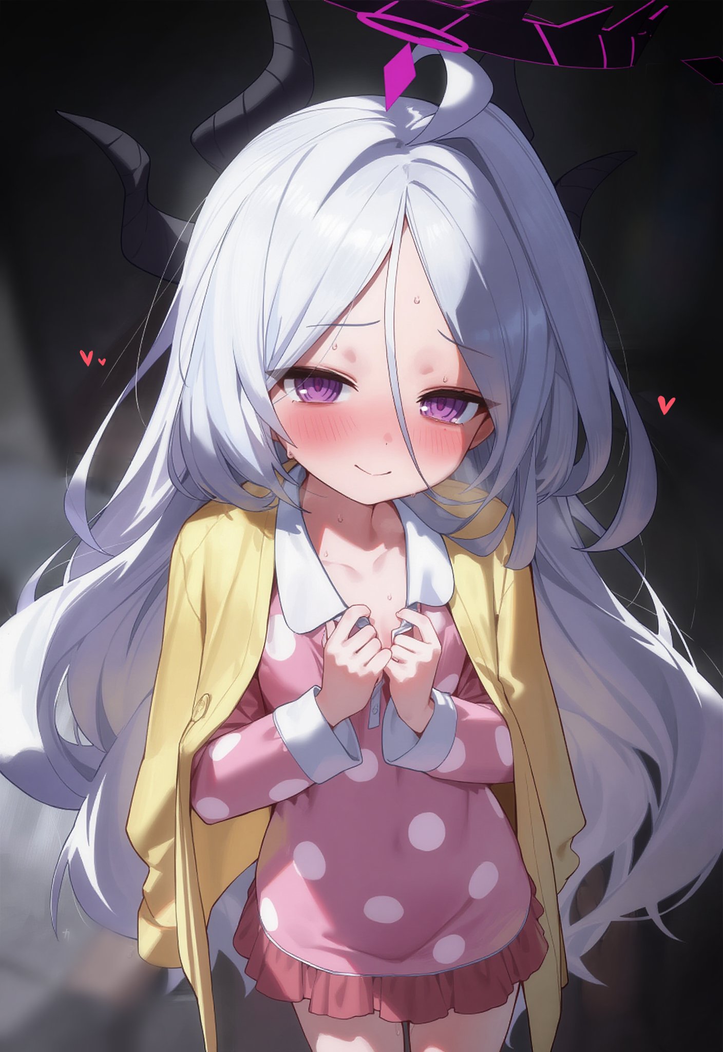 blue archive, blush, pajamas, purple eyes, white hair